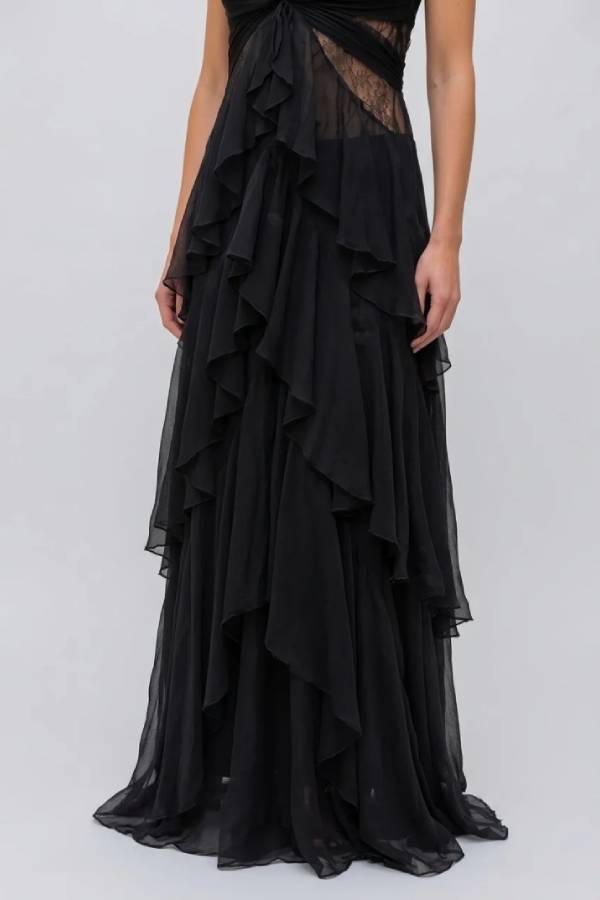 Vintage Brocade Cropped Jacket and Ruffle Maxi Dress Two Piece Set