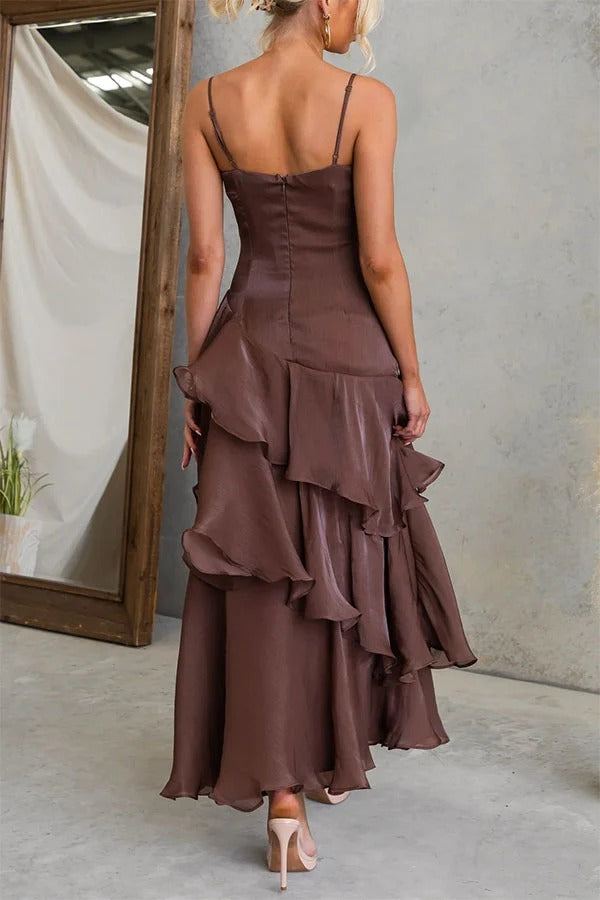 Arlow Multi-layered Ruffles Square Neck Slip Maxi Dress
