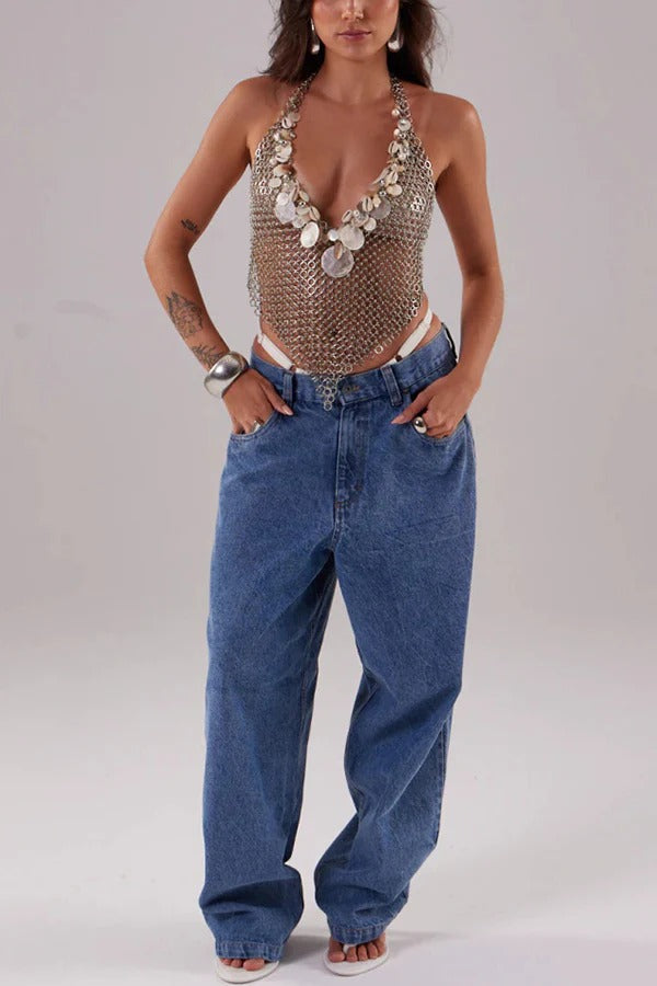 Fashion Sequin Shell Embellished Sexy Vest Body Chain