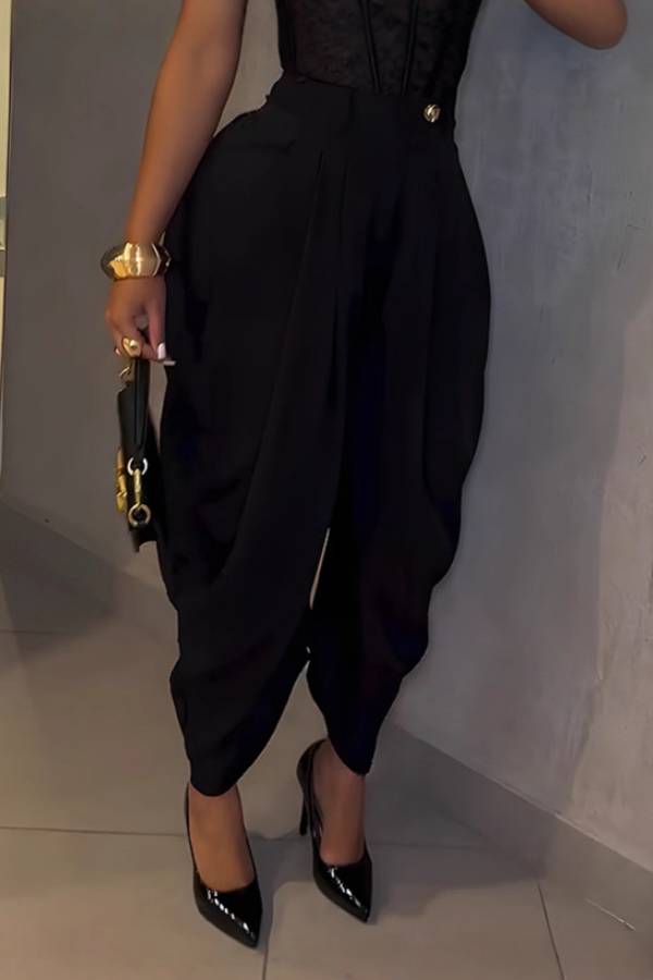 High-Waisted Pleated Drape Harem Pants
