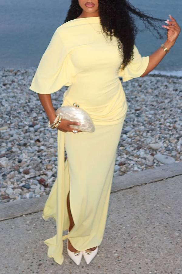 Yellow Cape Backless Maxi Dress