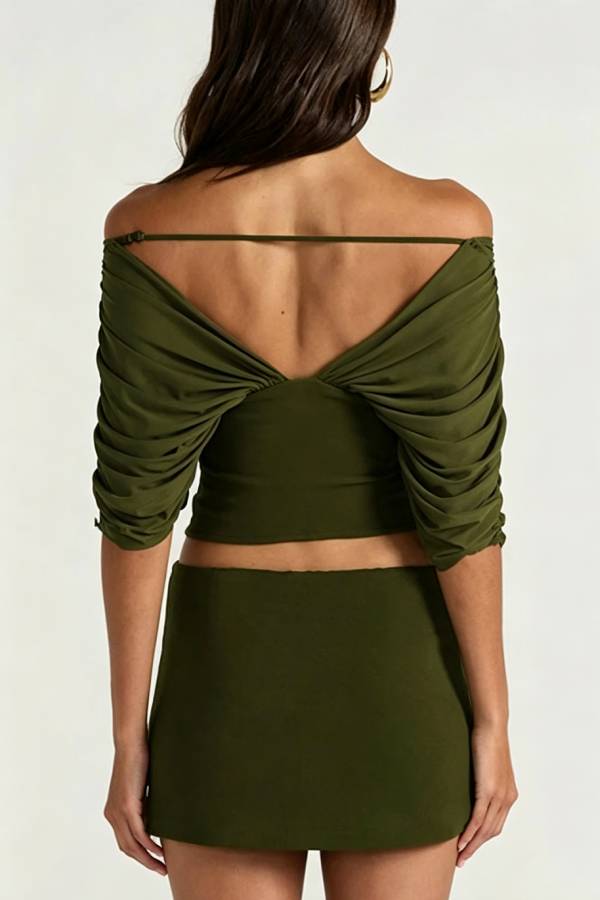 Sienna Olive Ruched Off-The-Shoulder 2-Piece Matching Set