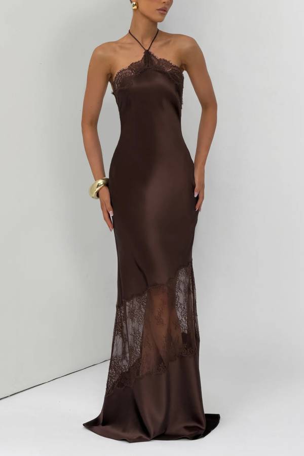 Agnetha Maxi Dress - Plum Brown