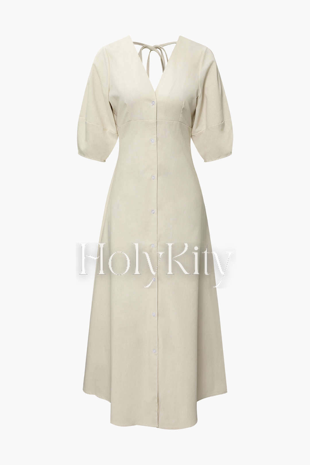 Linen-Blend V-neck Tie Back Maxi Dress