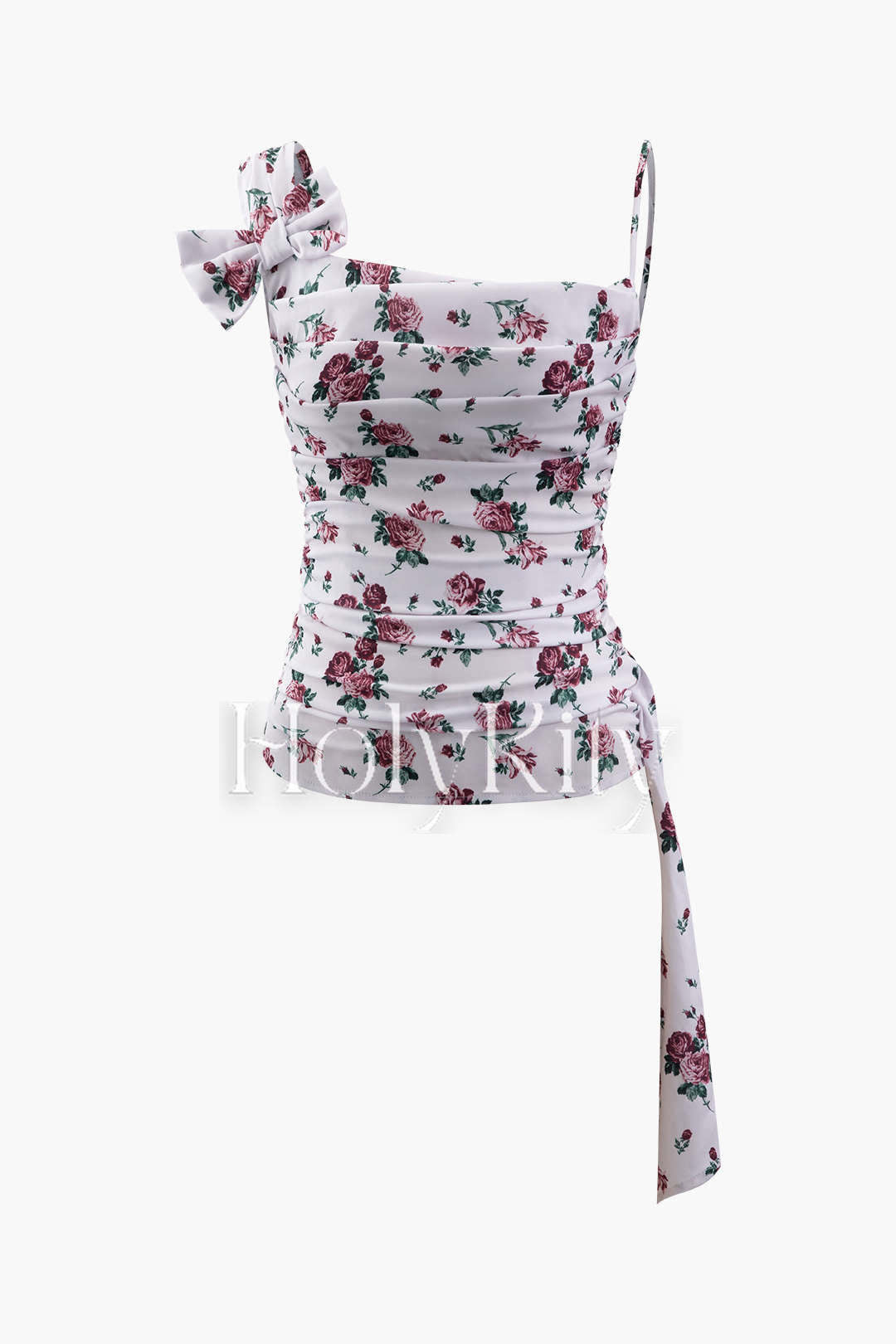 Asymmetrisches Camisole mit Plissee und Blumenmuster