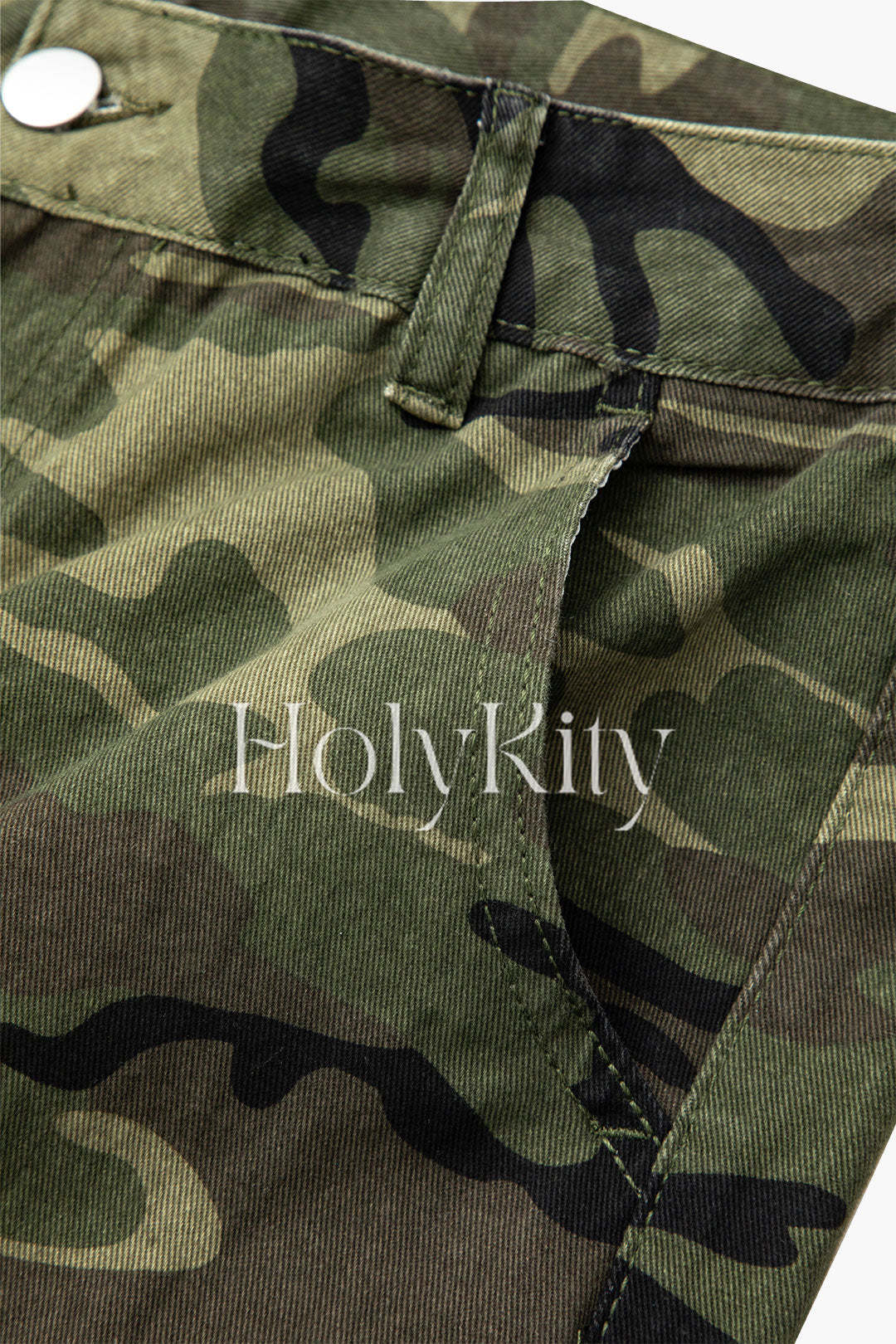 Camo High Waist Flap Pocket Straight Leg Cargo Jeans