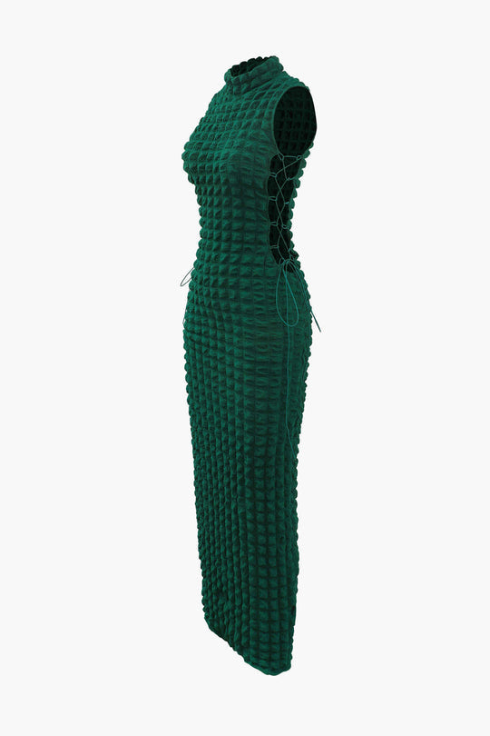 Ärmelloses Maxikleid mit Popcorn-Struktur und seitlicher Schnürung