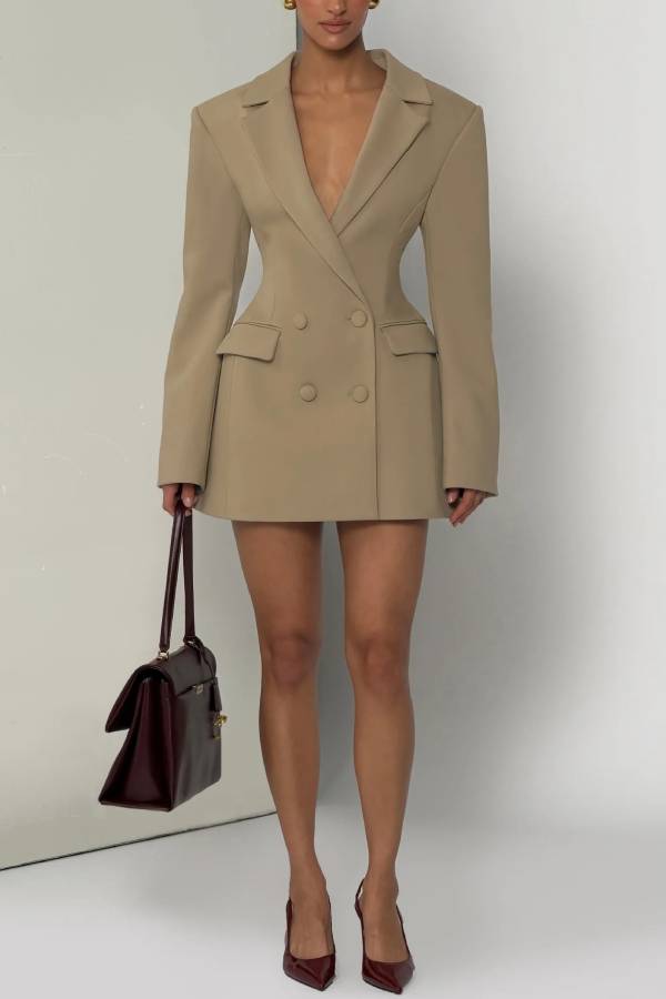 Fitted Waist Double Breasted Blazer Mini Dress