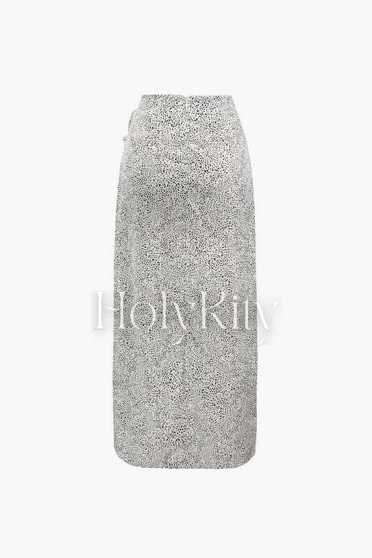 Leopard Print Wrap Split Midi Skirt