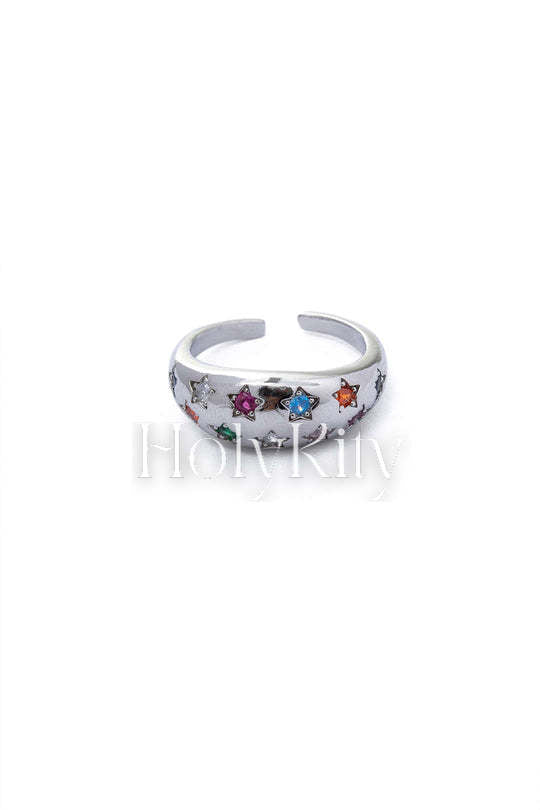 Bague ouverte en zircon étoiles colorées