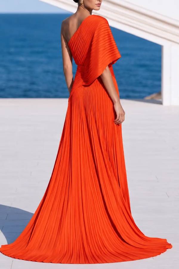 Grecian Gown Pleated One Shoulder Twist Waist Drape Maxi Dress