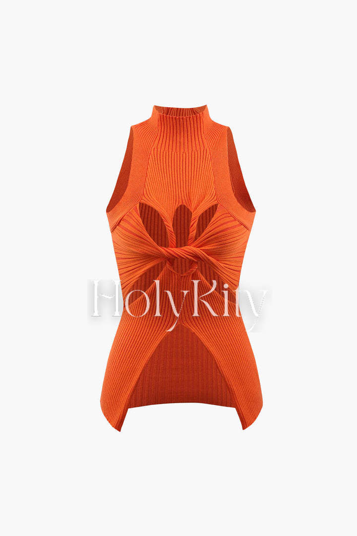 Débardeur en tricot côtelé à découpes torsadées