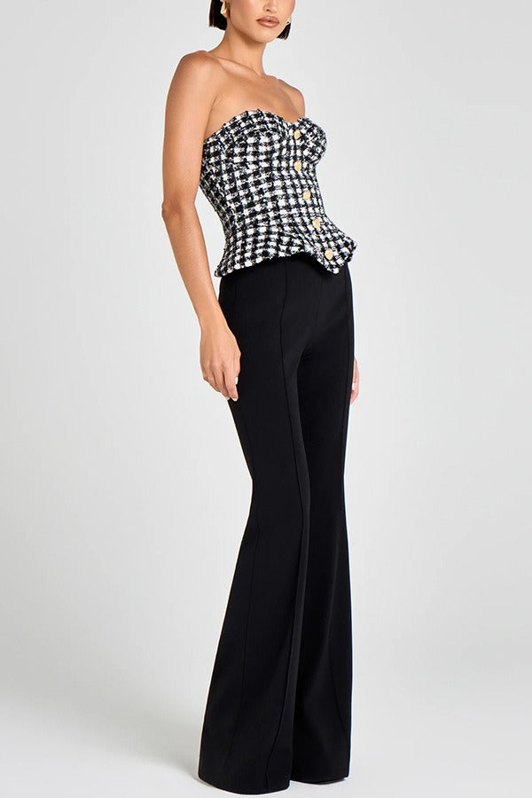 Chanel-style patterned tube top with waist
