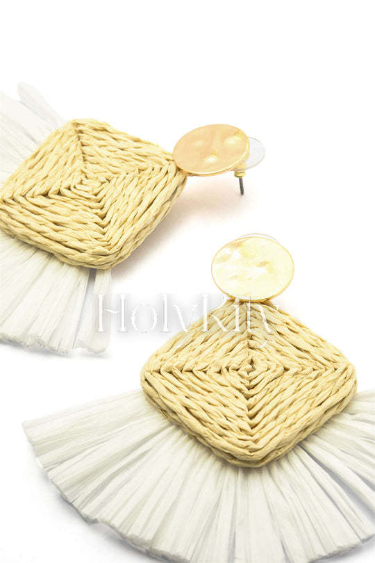 Boucles d'oreilles en éventail tressé en rotin