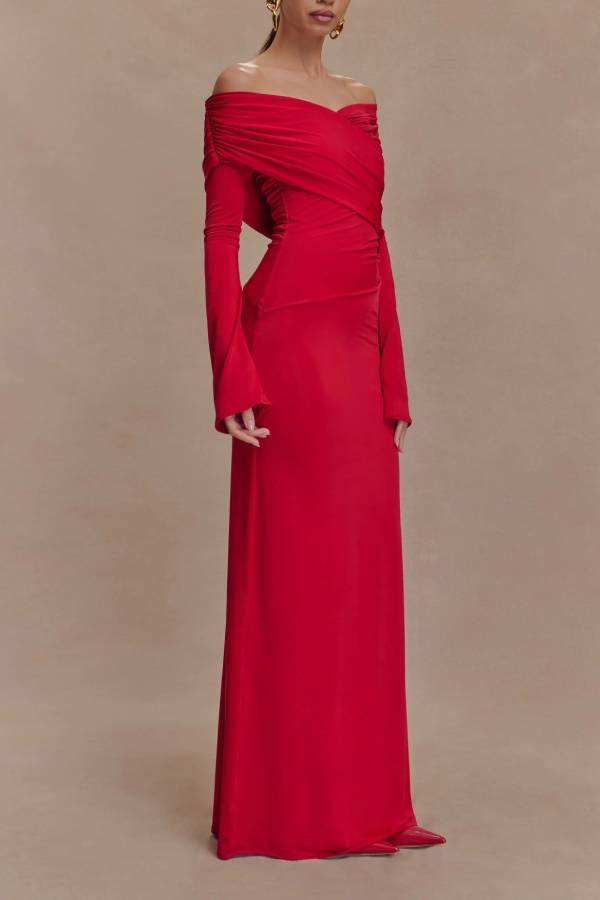Off Shoulder Ruched Maxi Dress