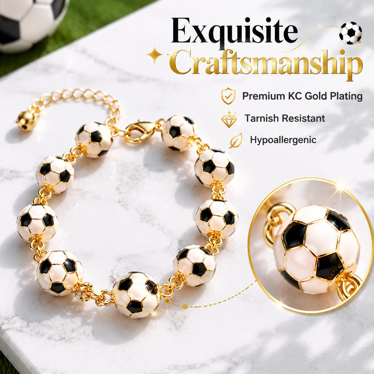 3D Enamel Soccer KC Gold Plated Adjustable Bracelet