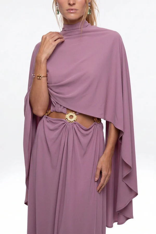 Verina Button Up High Neck Reversible Wear Split-side Cape Top