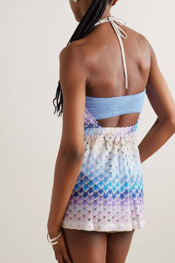 Wave Waves Knit Colorful Zigzag Pattern Halter Neck Backless Loose Romper