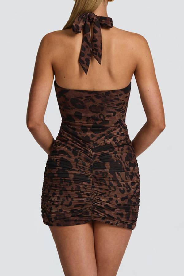 Halter Ruched Bodycon Mini Dress