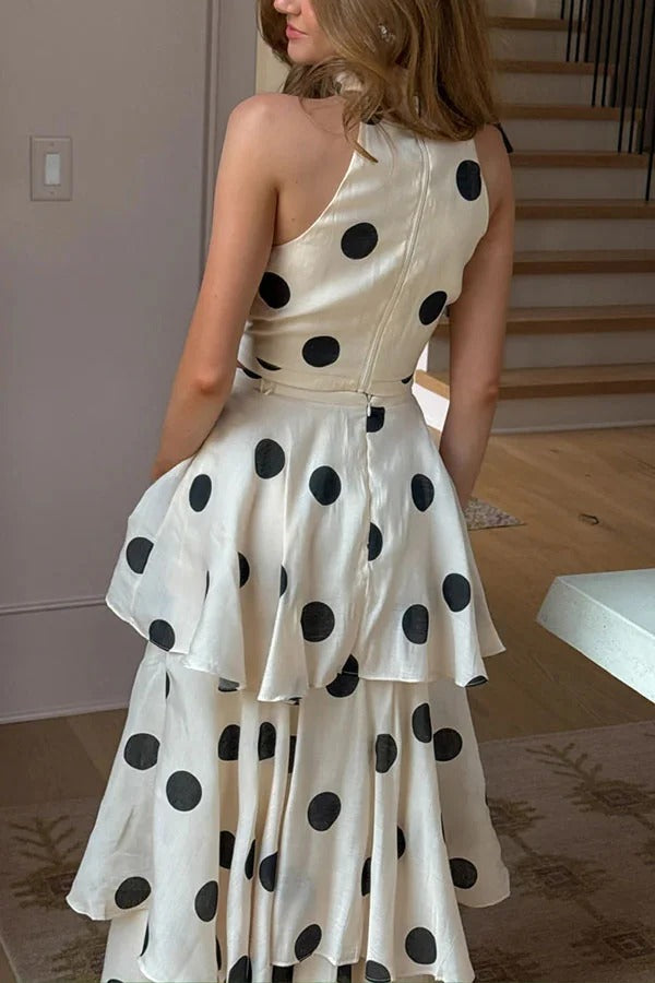 Gift To You Polka Dot Print High Neck Sleeveless Top