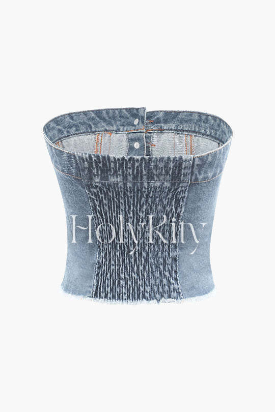 Haut bustier en jean à ourlet effiloché