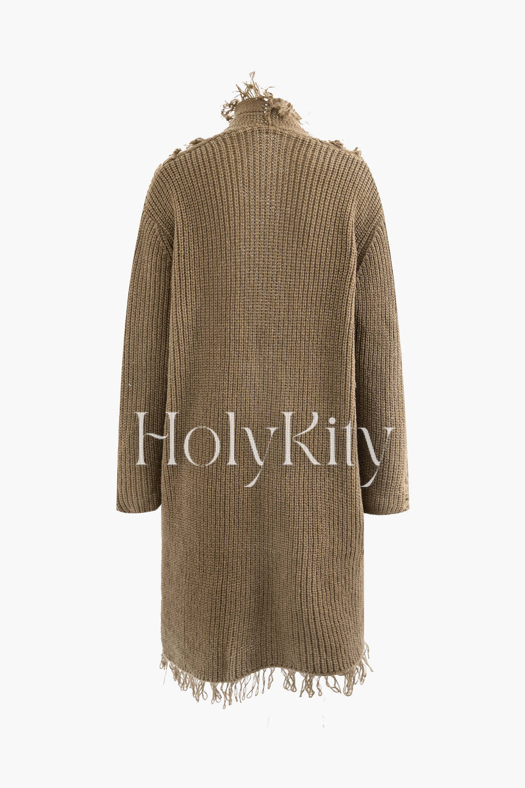 Fringe Detail Pocket Long Sleeve Knit Cardigan