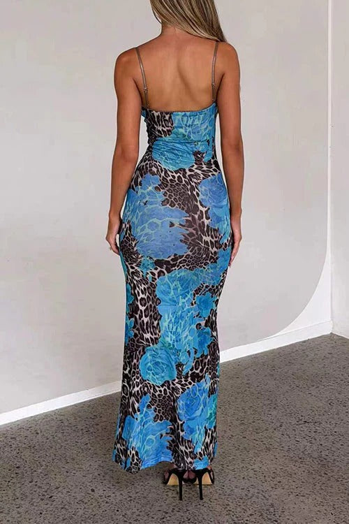 V Neck Color Block Leopard Print Maxi Cami Dress Regular price