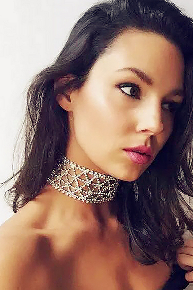Sparkling Rhinestone Geometric Hollow Out High Neck Choker-Silver