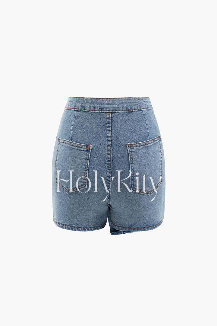 Short en jean portefeuille asymétrique