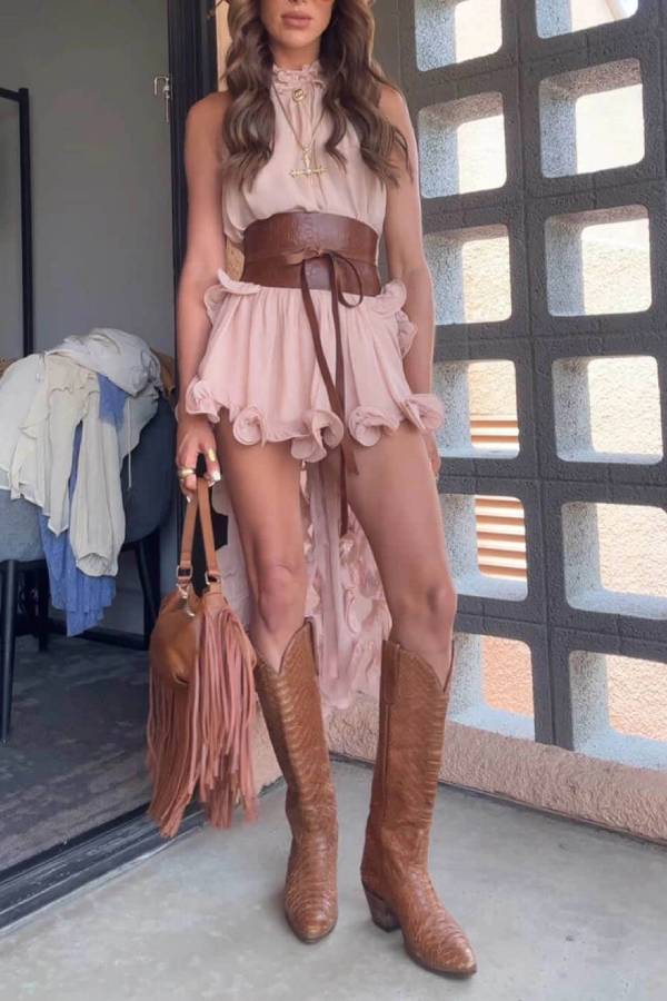 Delicate Romantic Drama Chiffon Wavy Ruffles Halter Irregular A-line Top