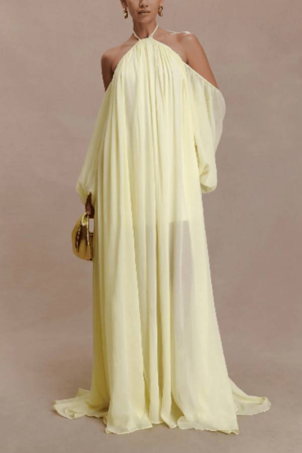Halter Off‑Shoulder Open‑Back Chiffon Floor‑Length Evening Gown