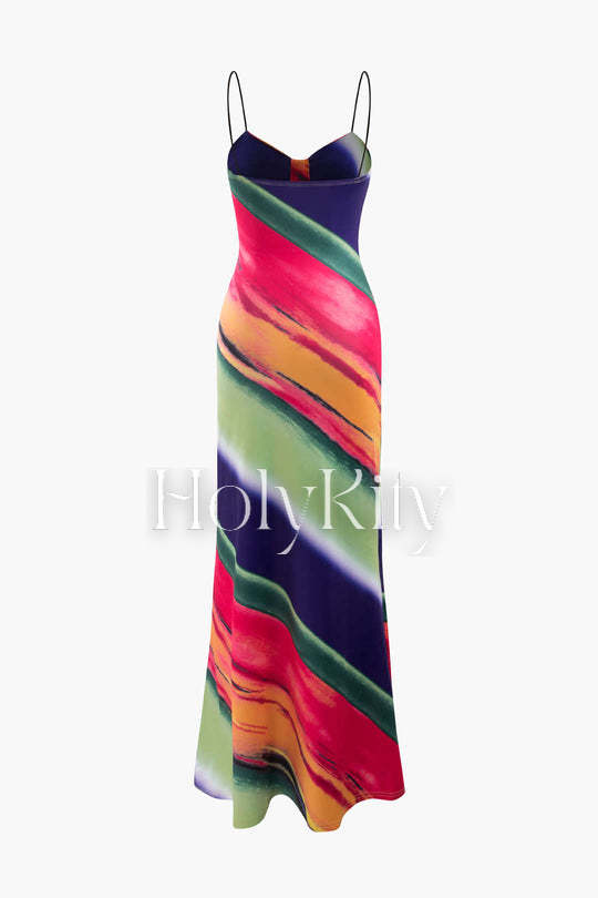 Multicolored Knot Front Maxi Dress