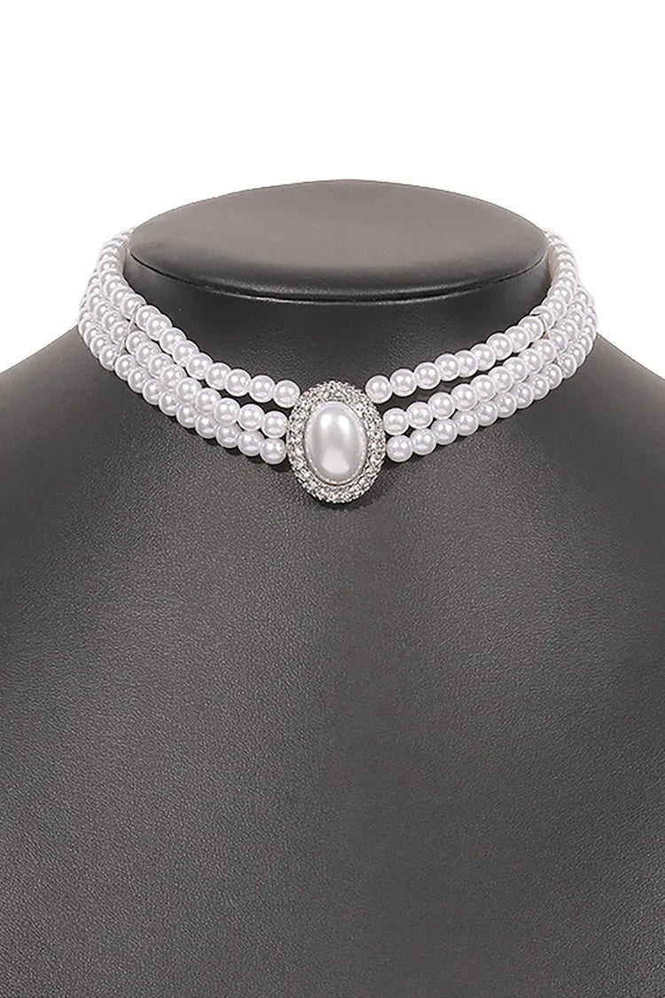 Elegant Layered Pearl Rhinestone Alloy Necklace