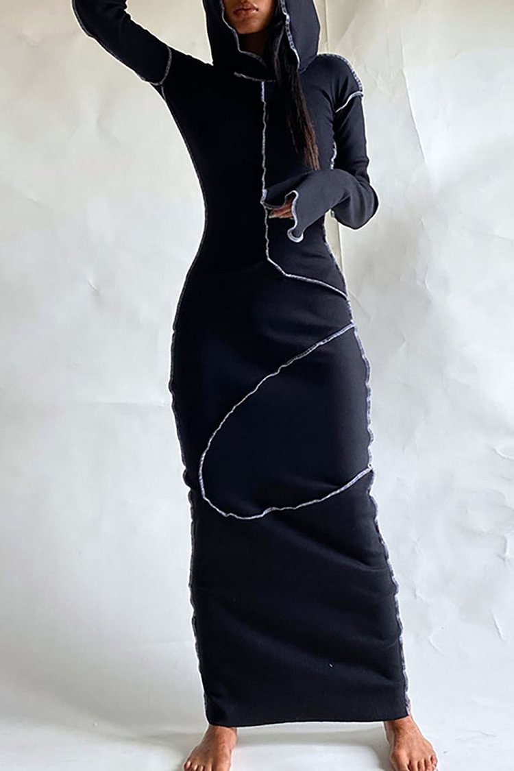 ROBES MAXI À CAPUCHE ET MANCHES LONGUES AVEC SURPIQÛRES