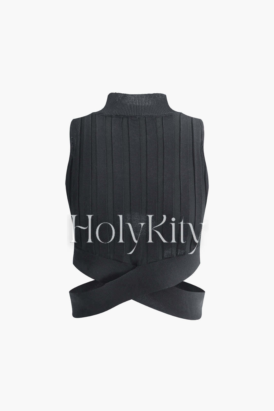 Mock Neck Knit Cross Hem Tank Top