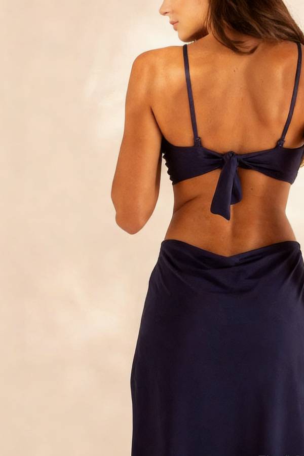 Metal Shell Straps Elastic Bikini and Slit Cover-up Dress Three-piece Set
