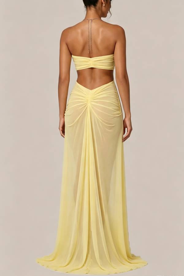 Island Muse Sheer Draped Cutout Maxi Dress