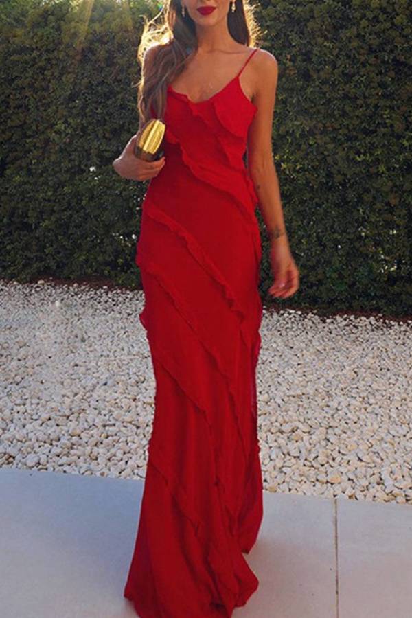 Ruffled V-Neck Cami Maxi Dress
