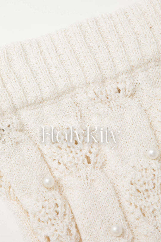 Pearl Embellished Open Knit A-line Mini Skirt