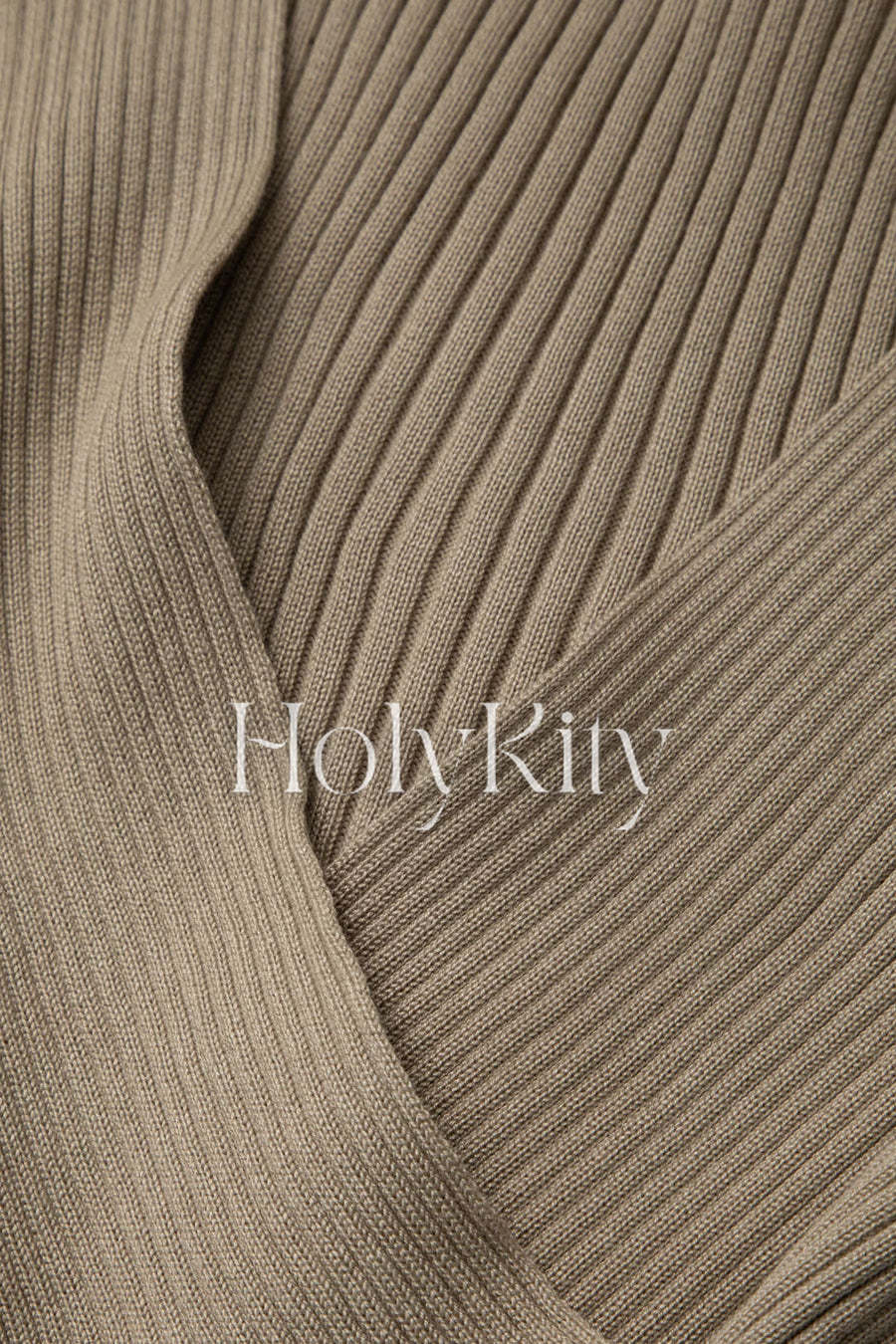 V-neck Long Sleeve Rib Knit Midi Dress