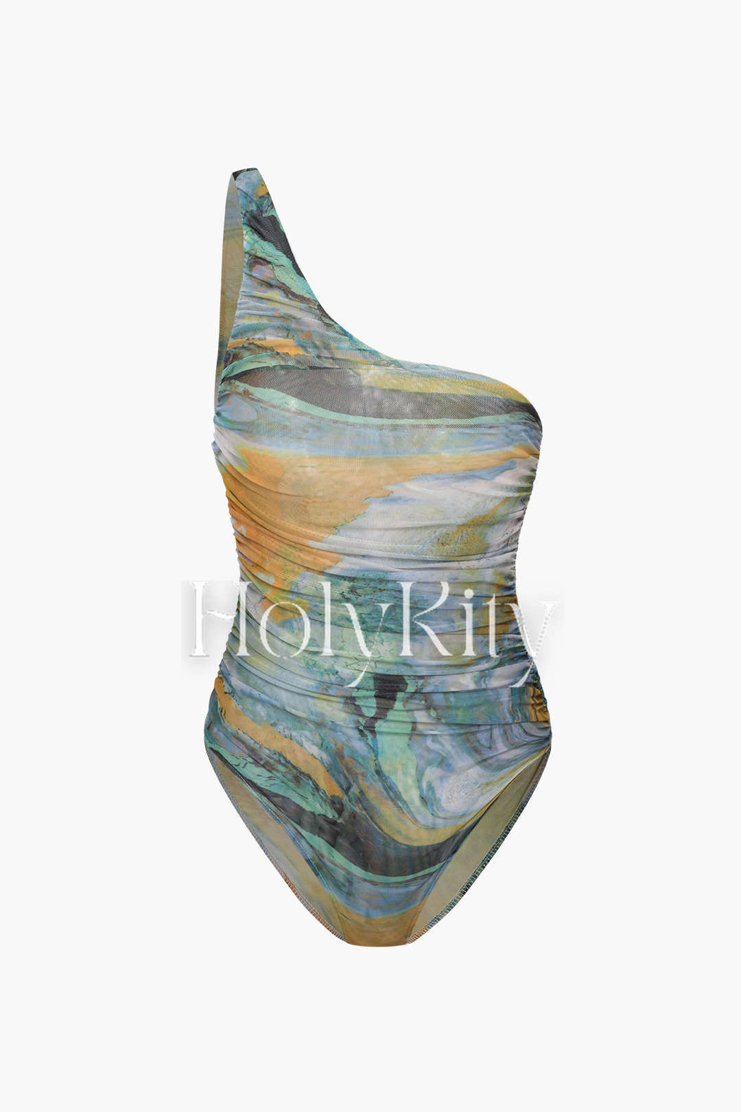 Einteiliger Badeanzug mit Ölgemälde-Print und One-Shoulder-Träger