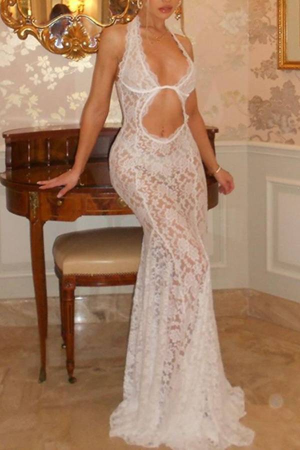 Sexy halterneck backless solid color dress