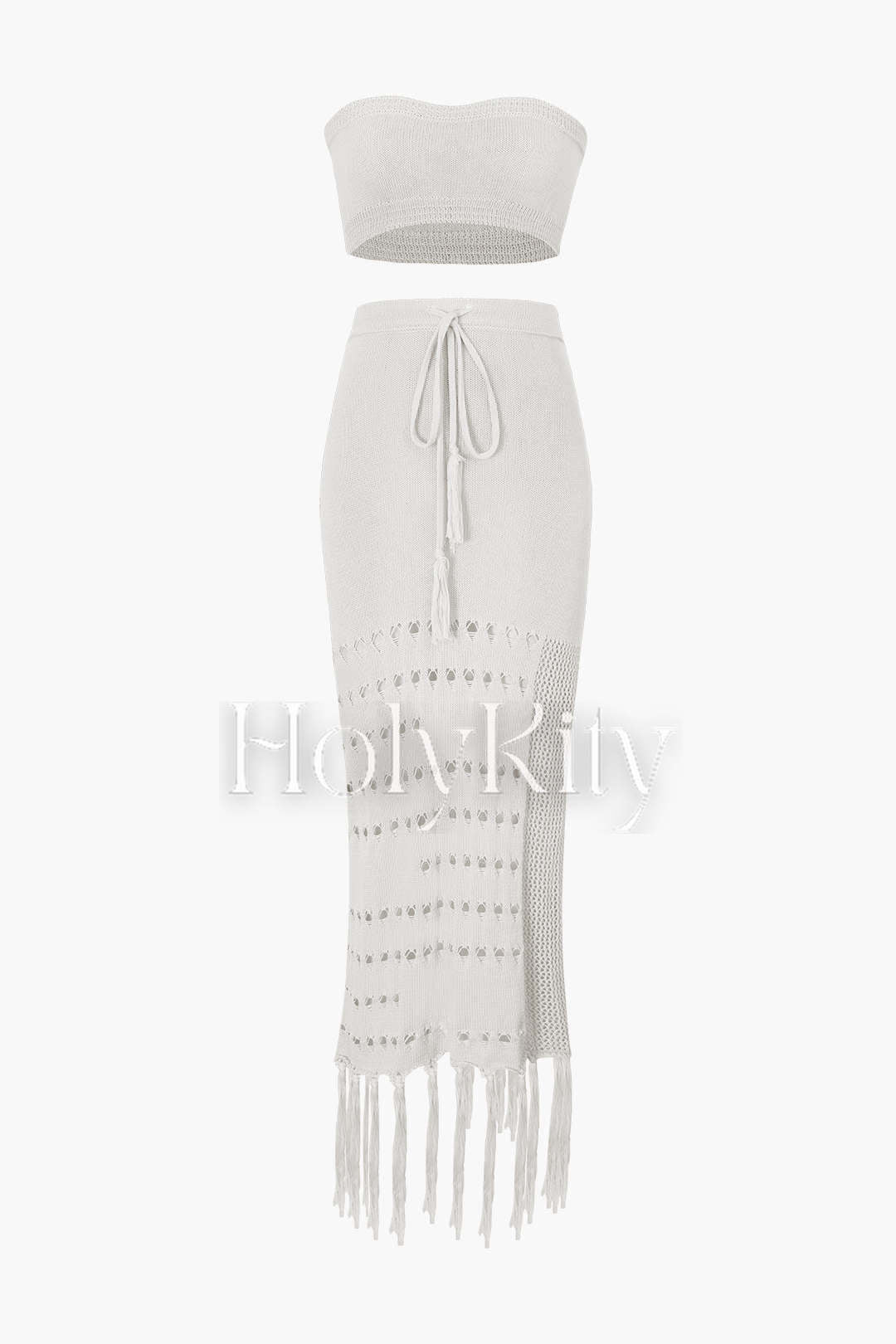 Ensemble haut tube en tricot et jupe à ourlet à pompons