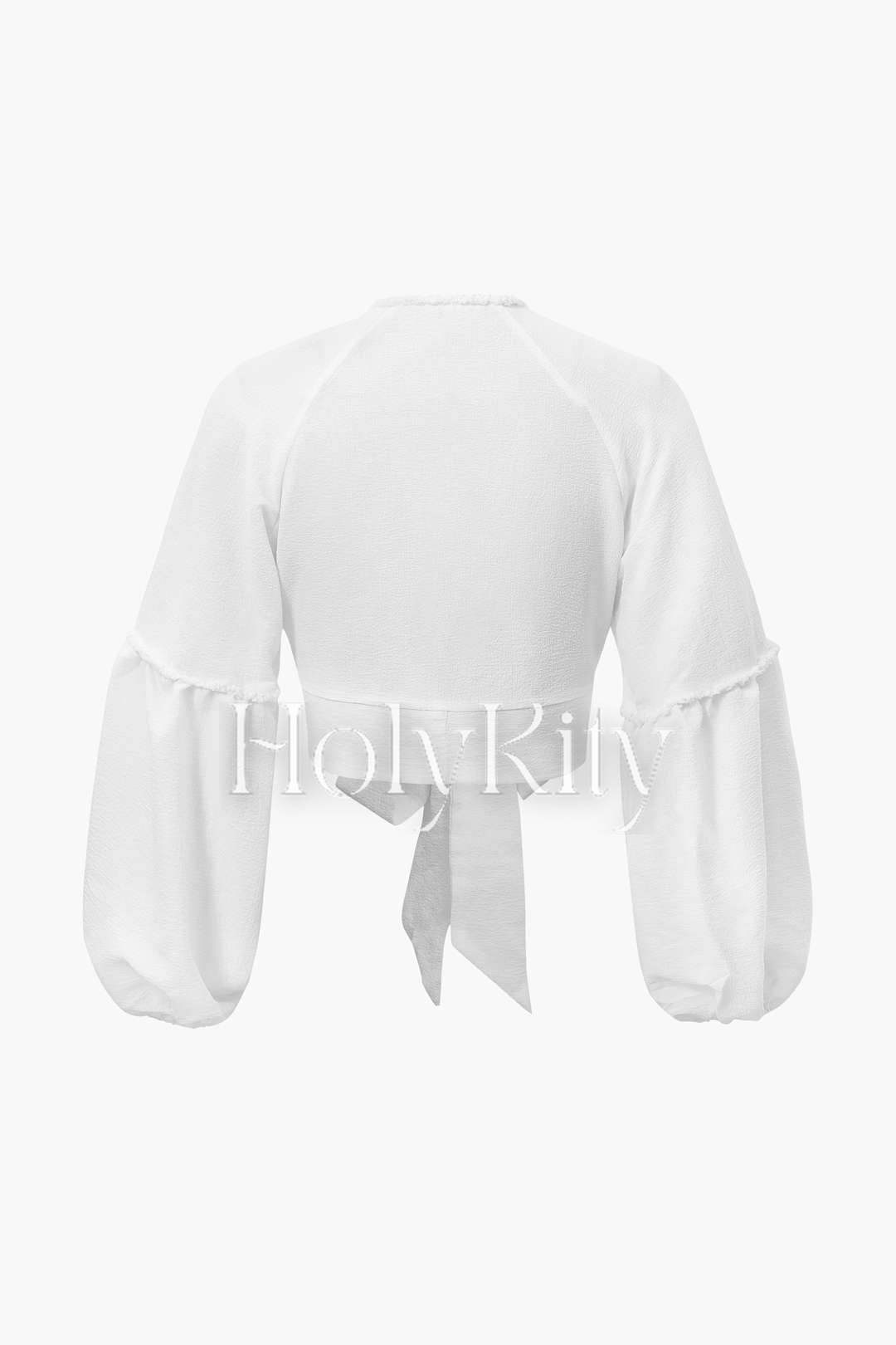 Set aus Bluse mit tiefem V-Ausschnitt, Bindeband vorn und gestuftem Midirock