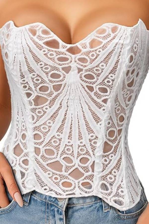 Lace Cutout Strapless Corset Top