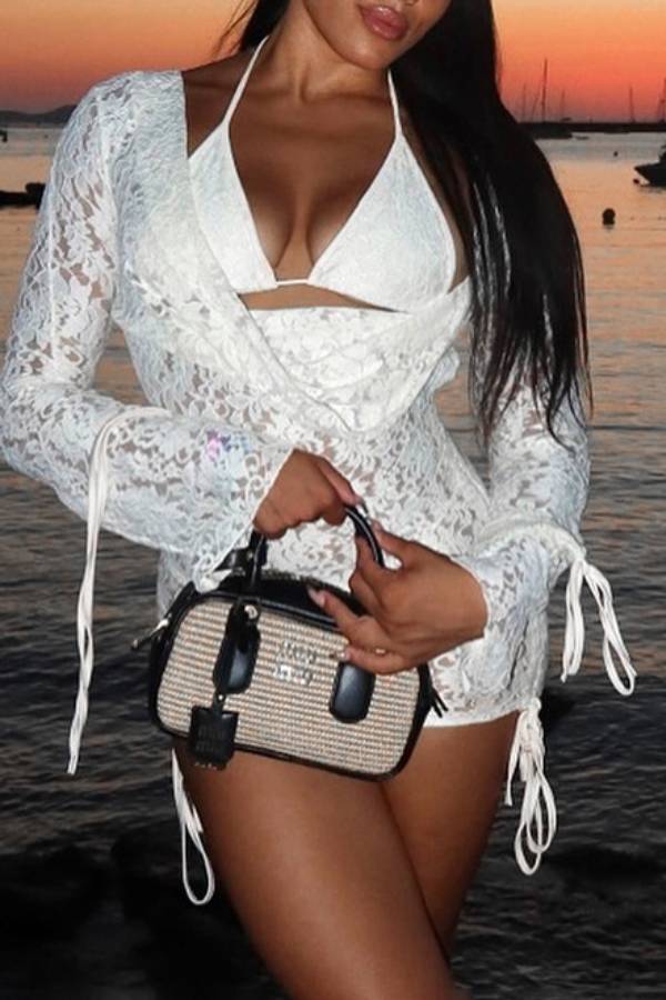Faux Two-Piece Cutout Backless Lace Bodycon Mini Dress