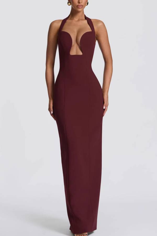 Halter Deep U-Cutout Form-Fitting Gown