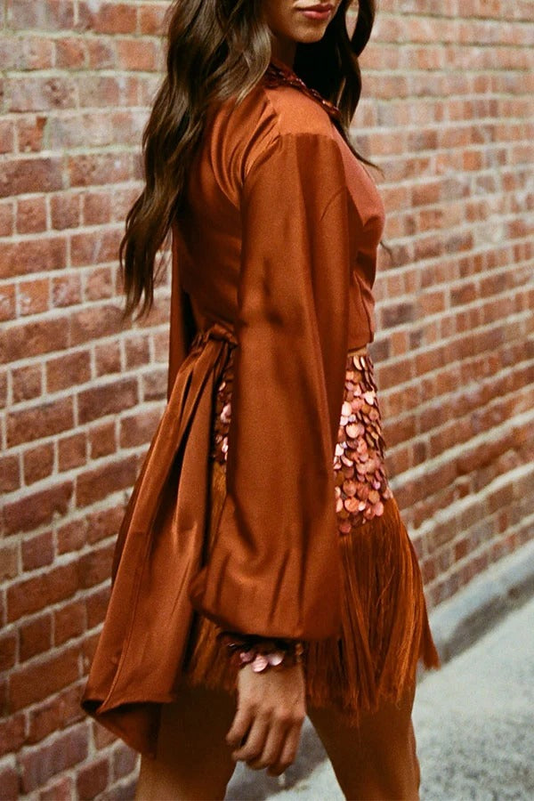 Velora Fringe Tassel Sequin High Waist Short Skirt
