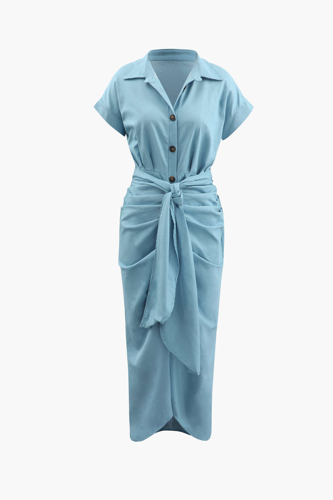 Midi-Hemdkleid mit plissierter Taille und Bindeband