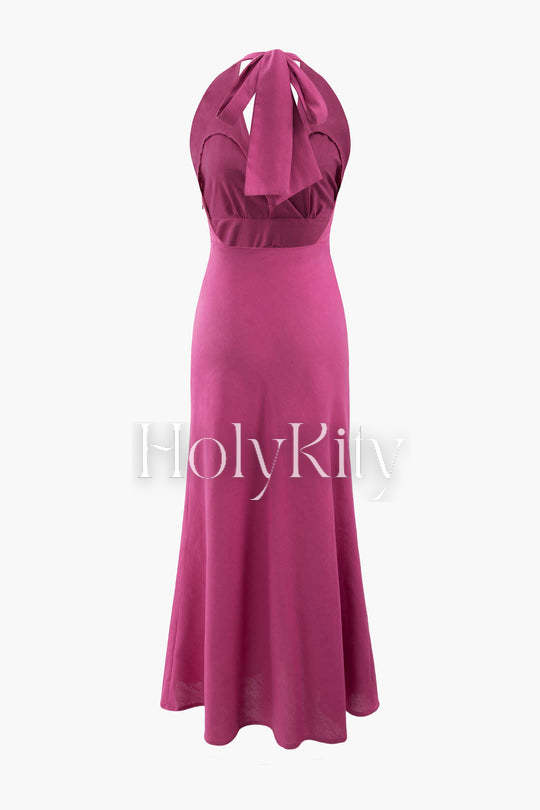 Neckholder-Maxikleid aus Leinen mit V-Ausschnitt